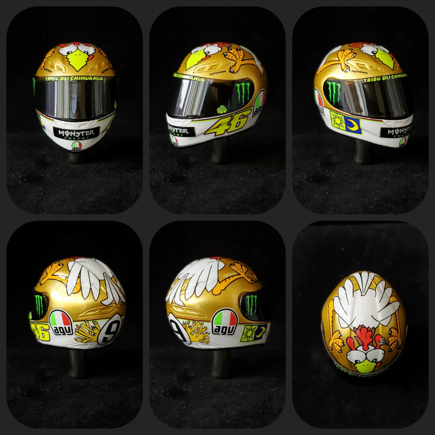 3GKJ MODEL - 1/12 MOTOGP Rossi Helmet Model AGV GP-Tech Chicken Championship 2009