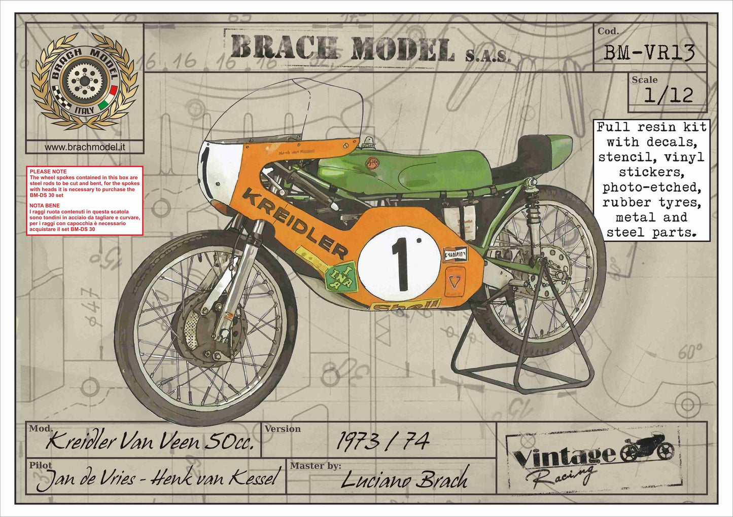 BRACH MODEL - BM-VR 13 1973/74 Kreidler 50cc Jan de Vries - Henk van Kessel